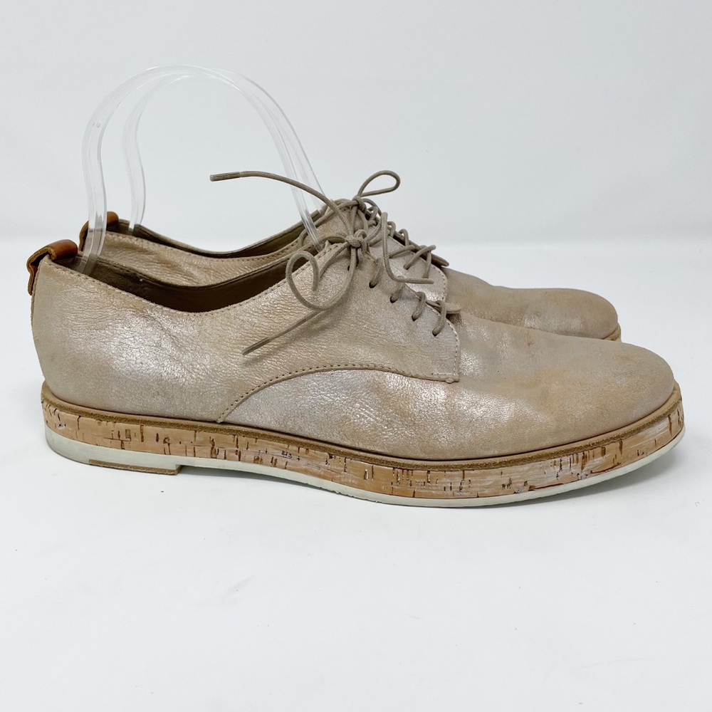 AGL Juliet Rose Gold Metallic Cork Platform Oxfords Shoes 40 - Picture 2 of 13
